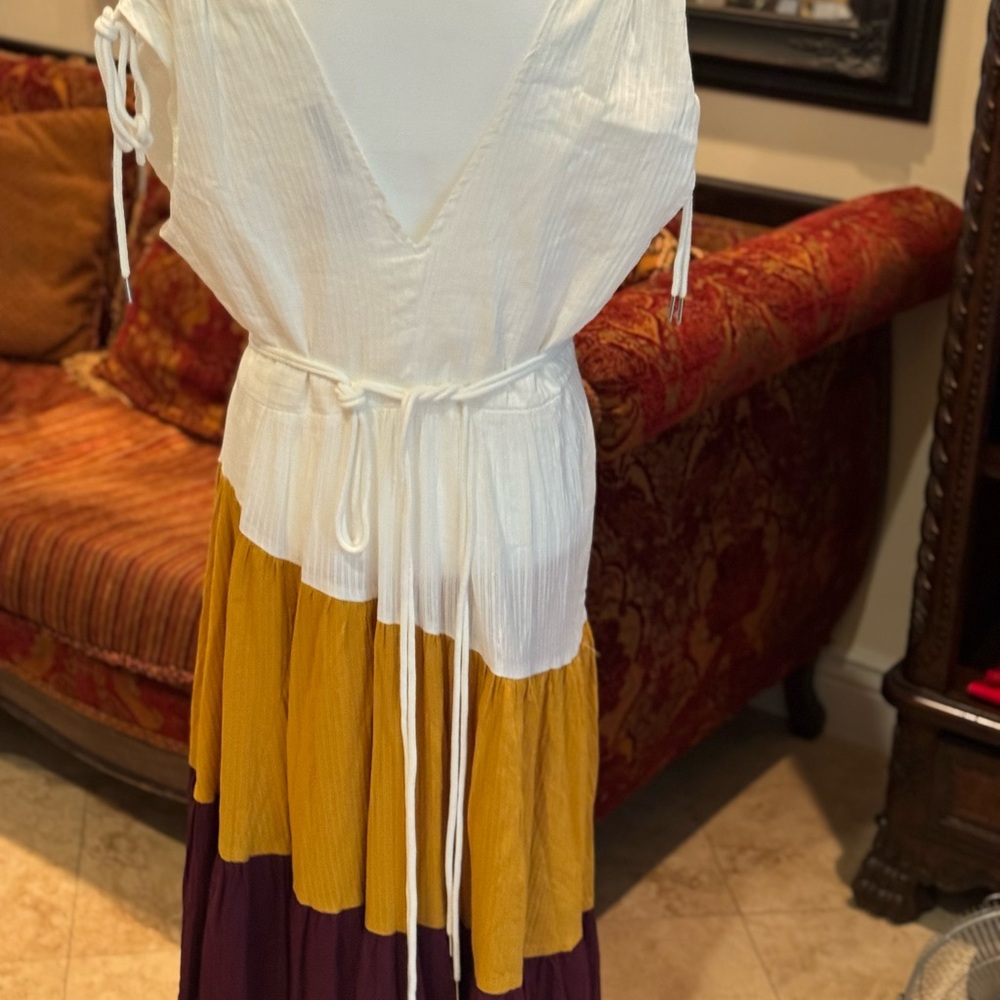 Yellow and White Ruched Tie Front Sundress